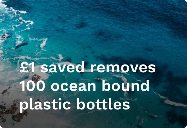 £1 saved removes 100 ocean bound plastic bottles using a Currensea travel debit card